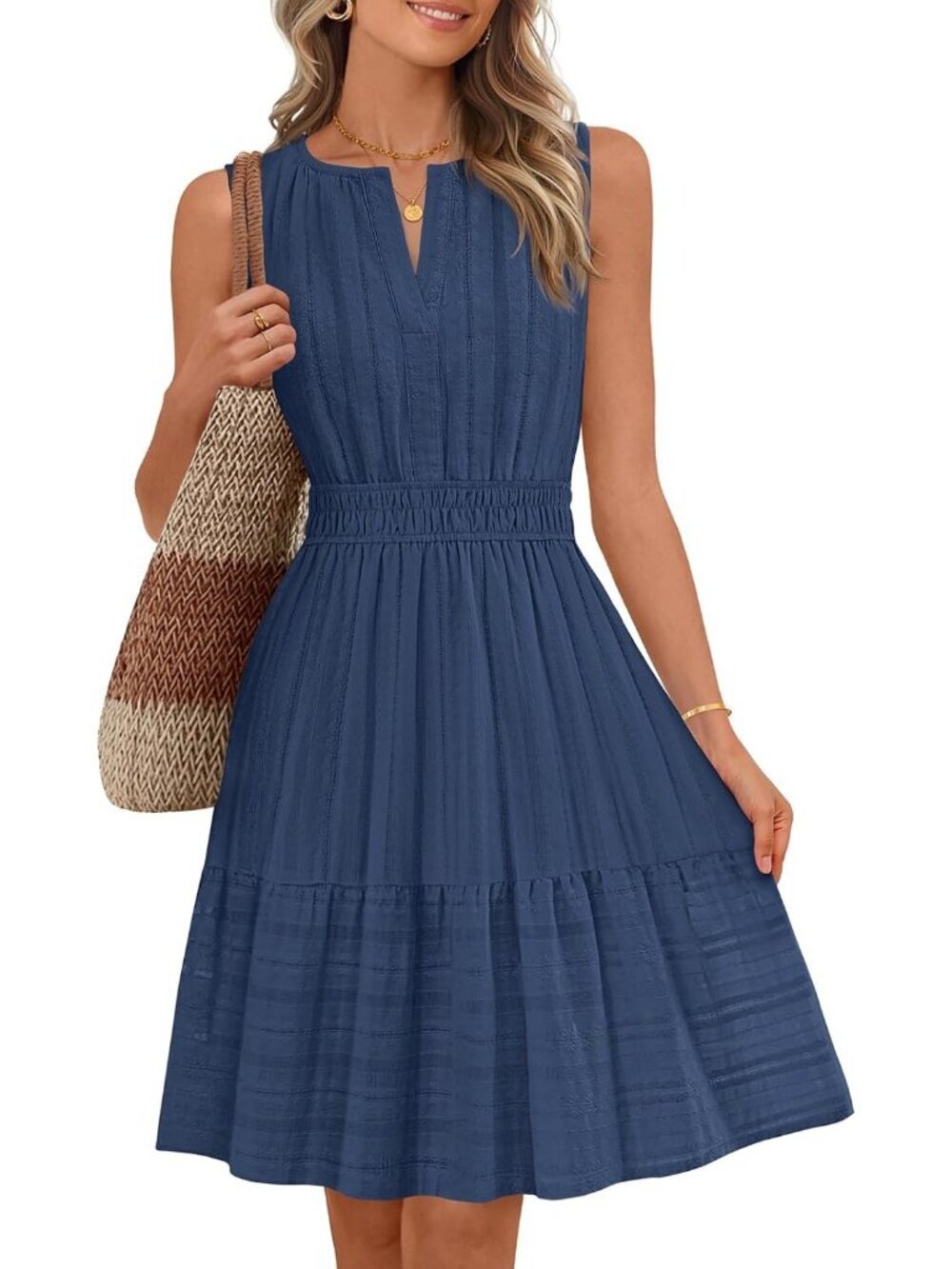 Women's Navy Stylish Summer Casual Sundress Beach Vacation Sleeveless Mini Dress
